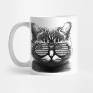 Cool cat with sunglasses and American flag Mug